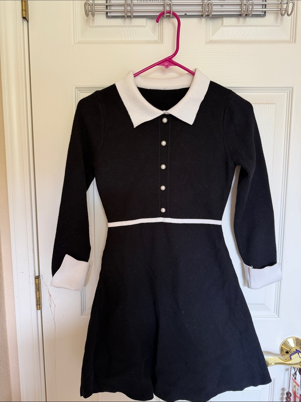 Black and White Collared Knit Dress